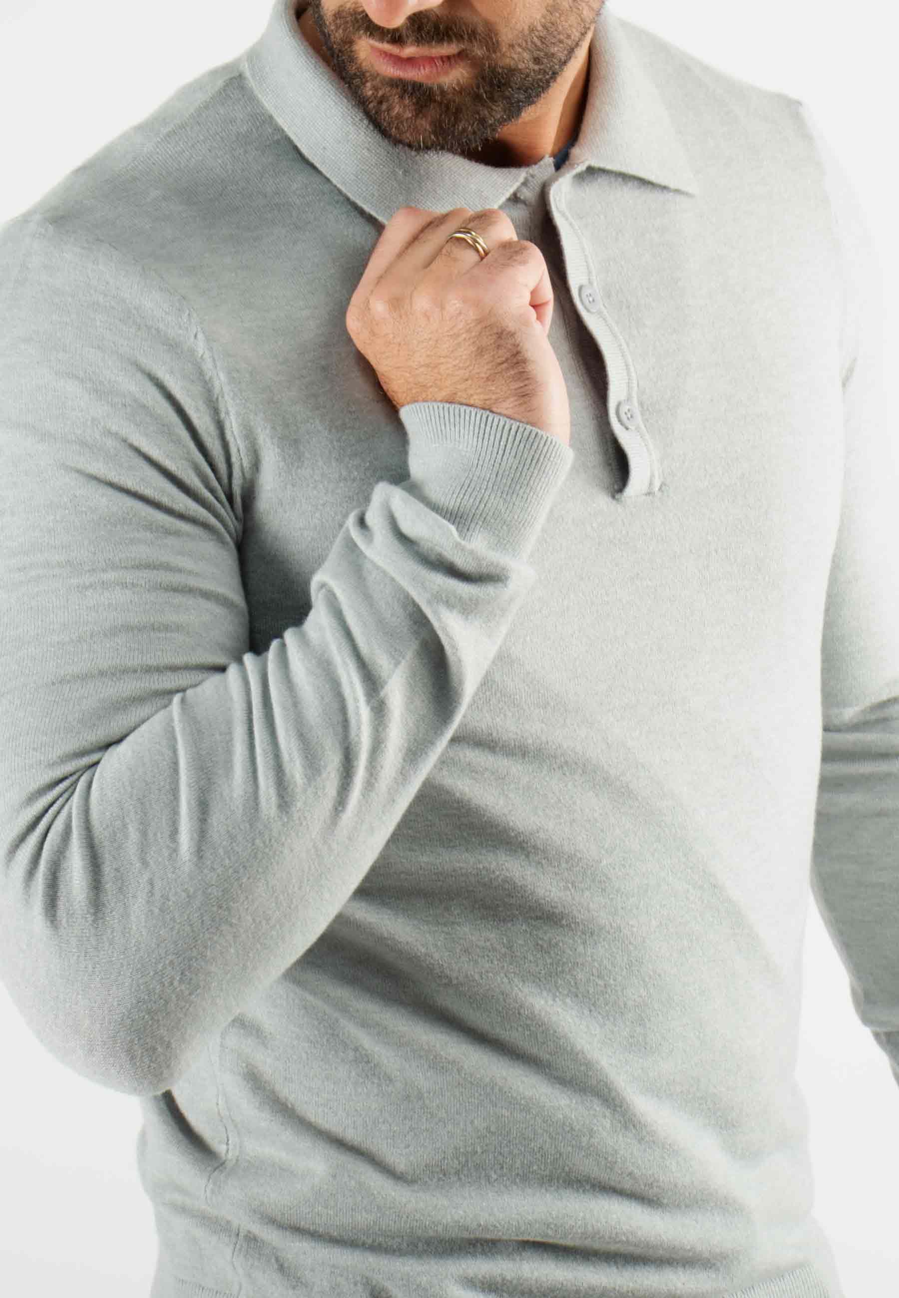 Pull col polo en maille fine gris
