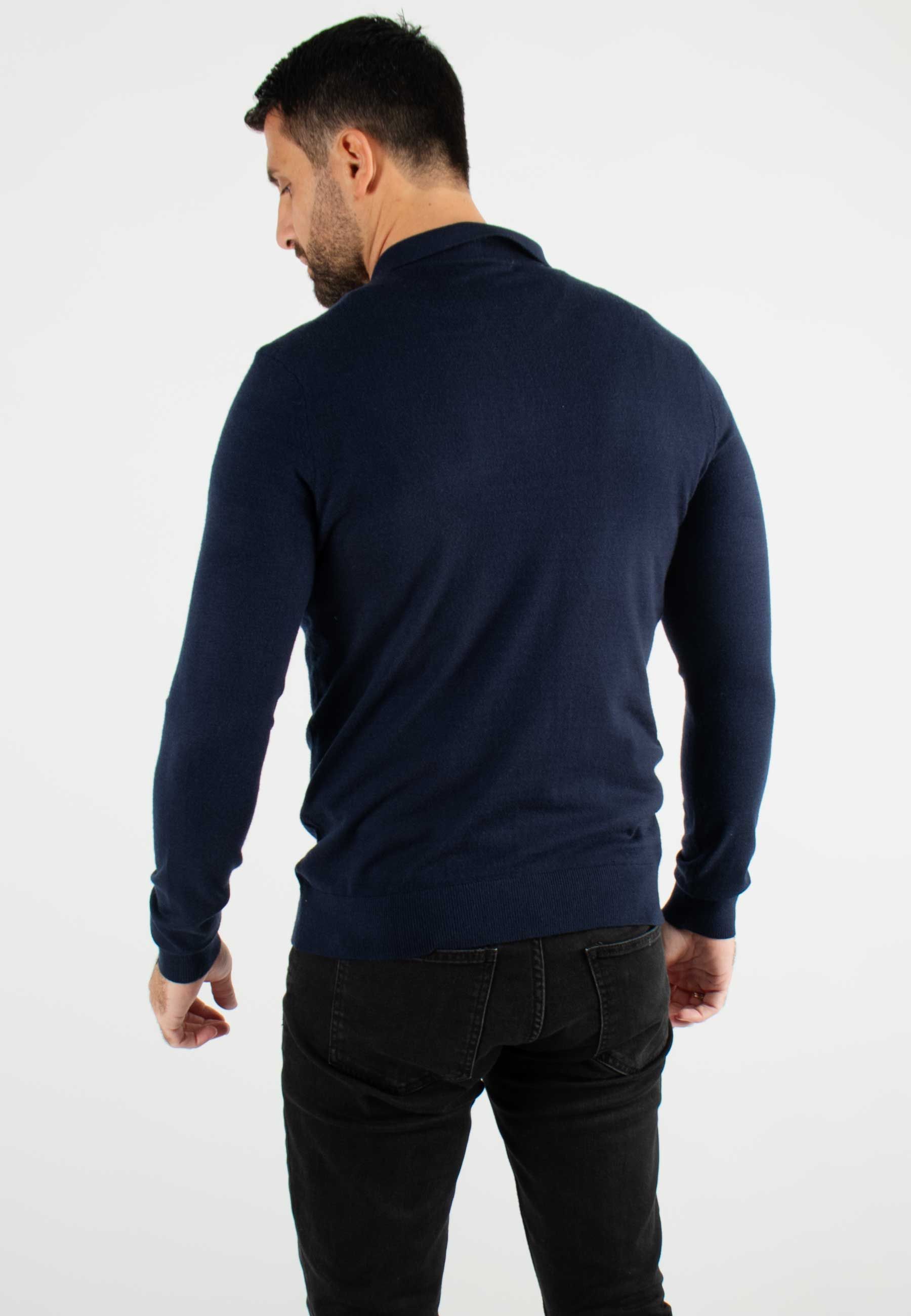 Pull col polo en maille fine navy