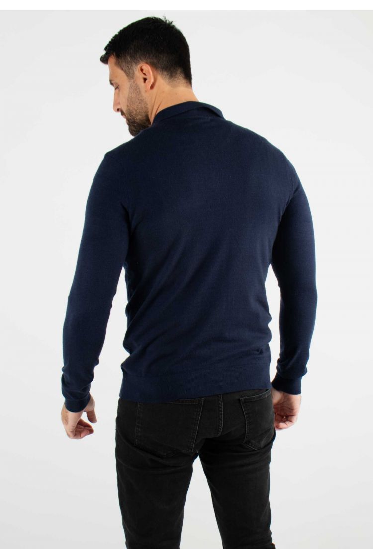 Pull col polo en maille fine navy