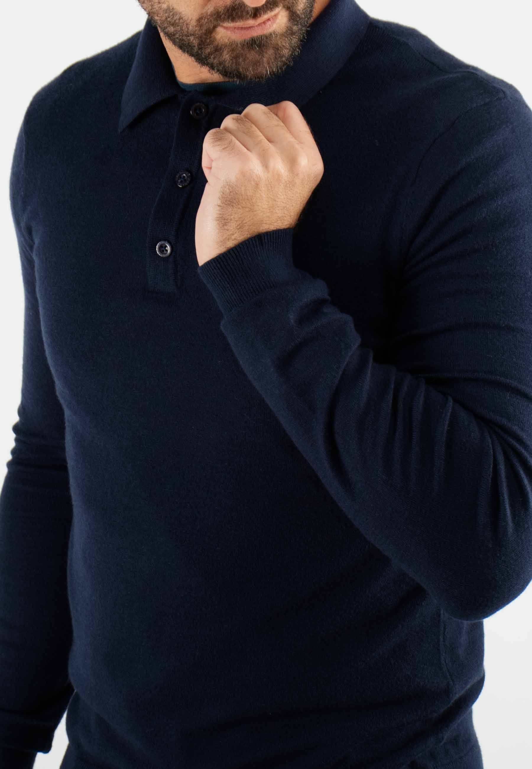 Pull col polo en maille fine navy