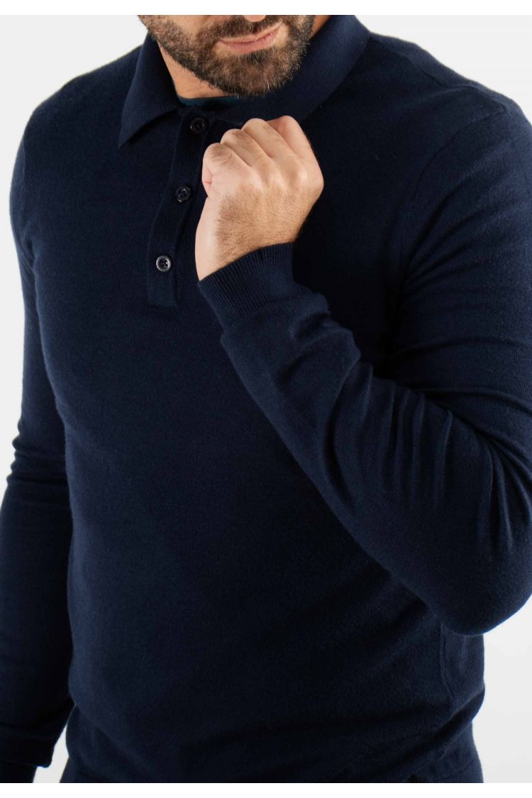 Pull col polo en maille fine navy