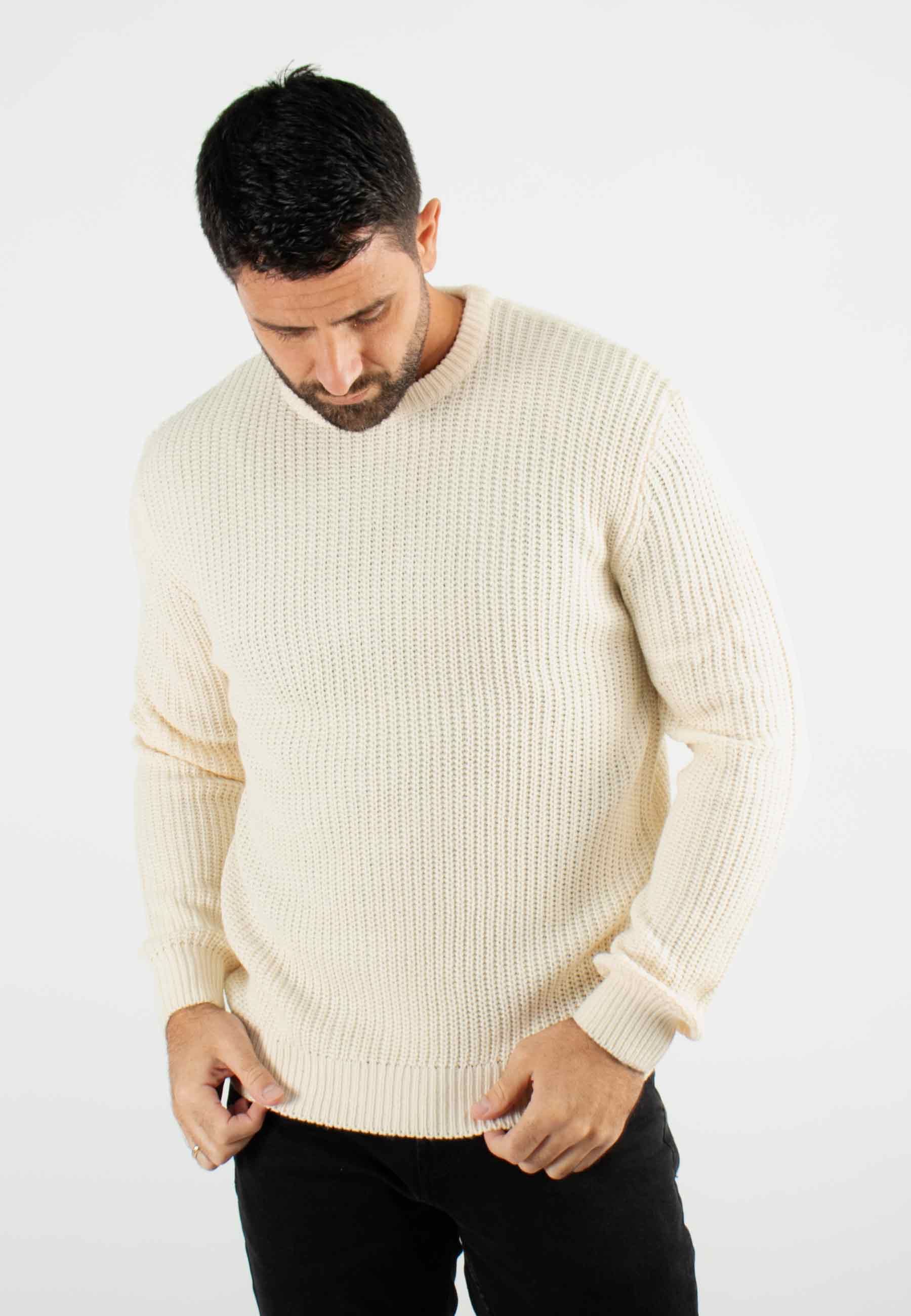 Pull texturé col rond écru