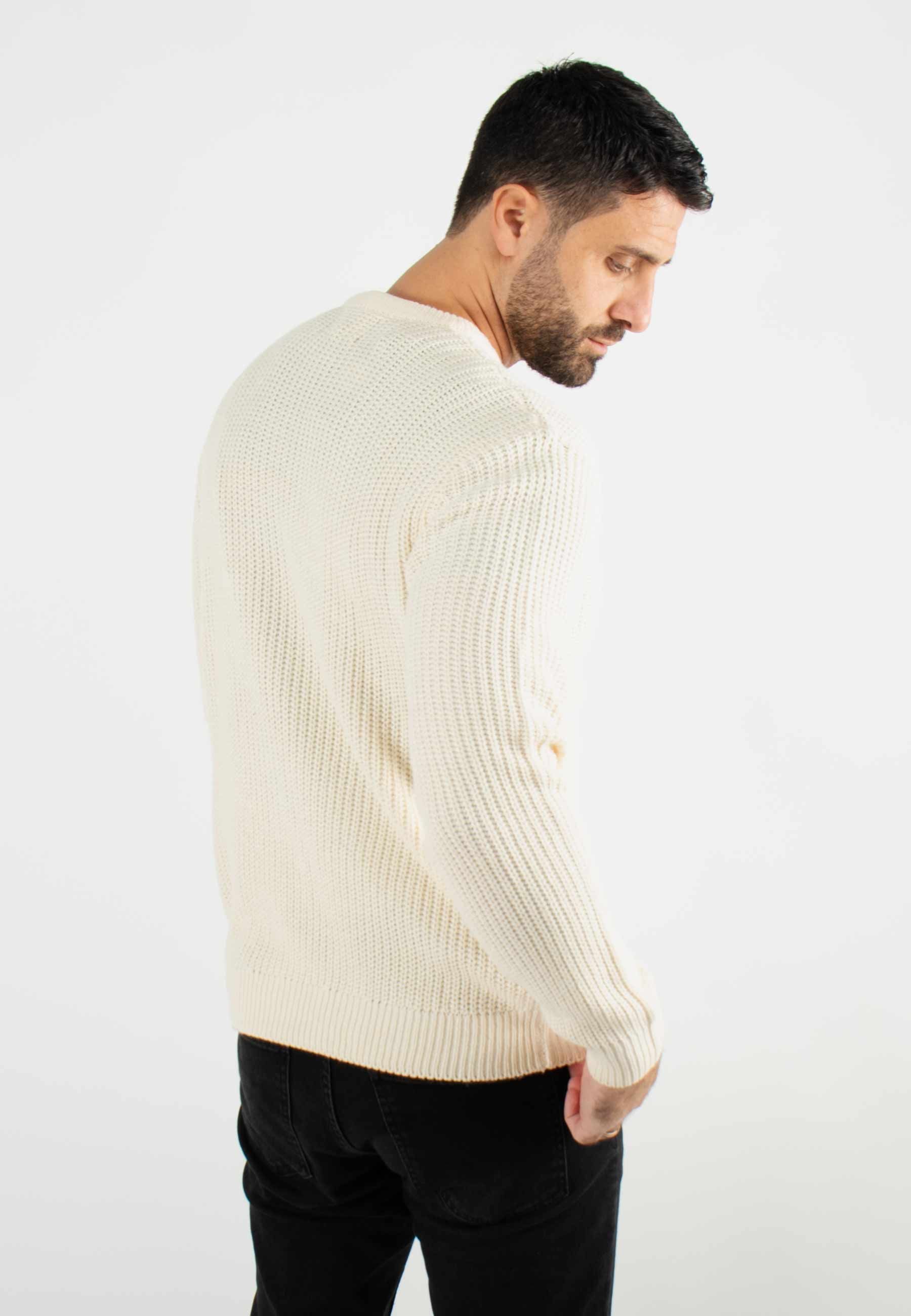 Pull texturé col rond écru