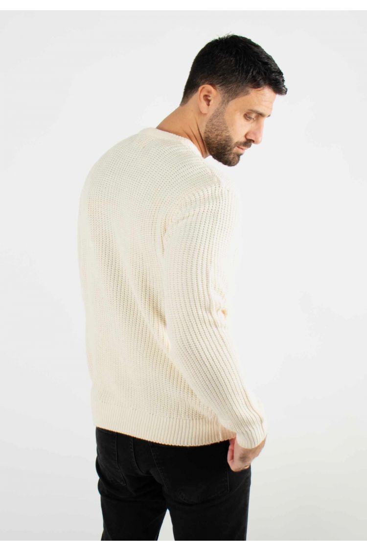 Pull texturé col rond écru