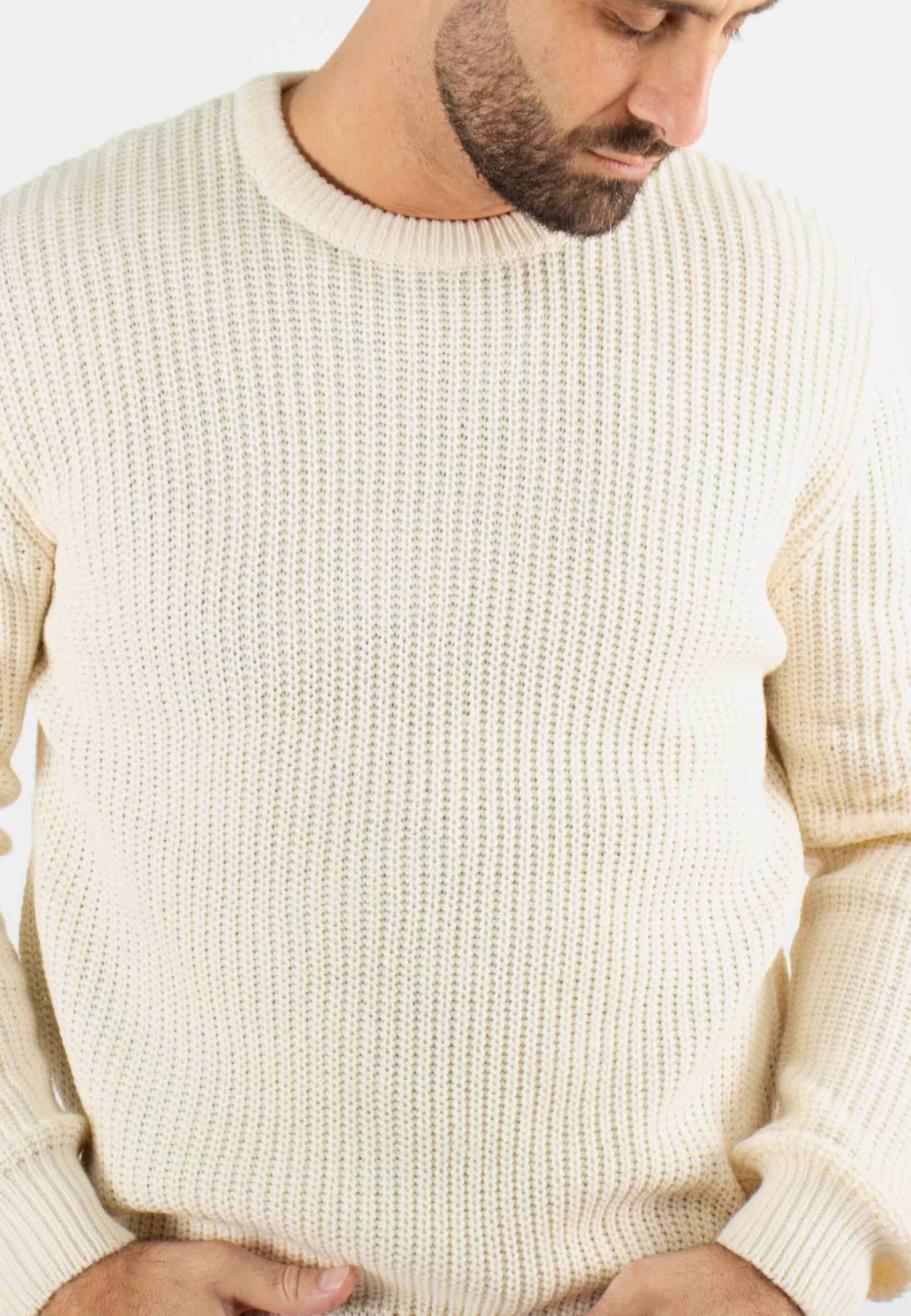 Pull texturé col rond écru