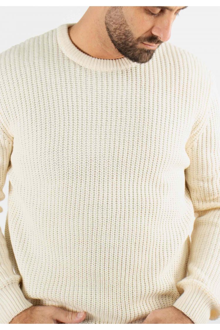 Pull texturé col rond écru