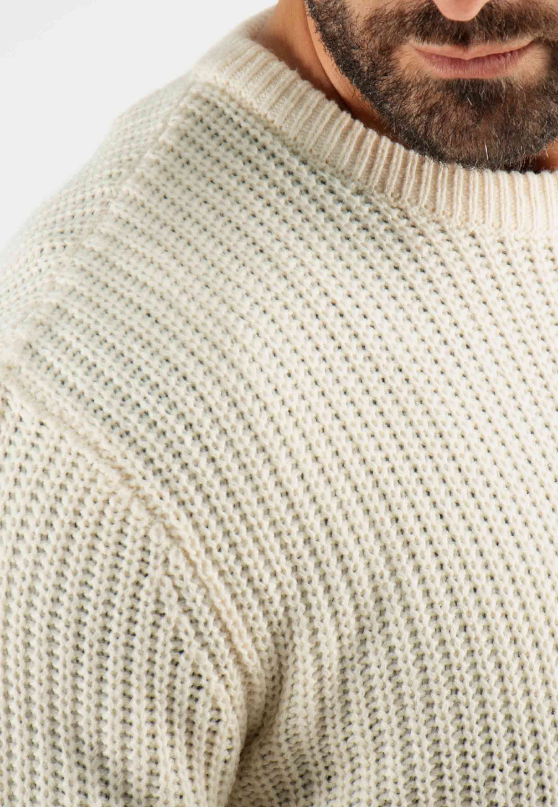 Pull texturé col rond écru