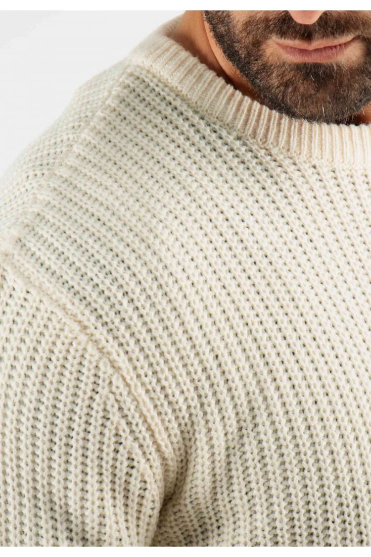Pull texturé col rond écru