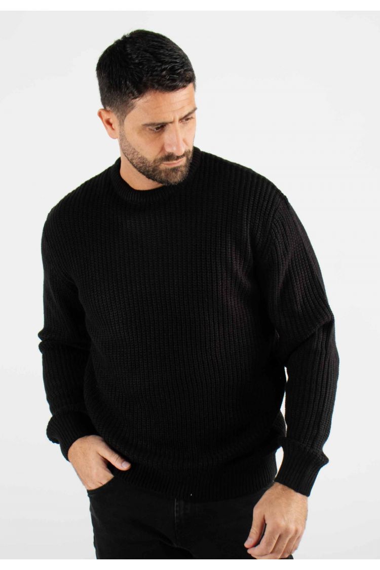 Pull texturé col rond noir