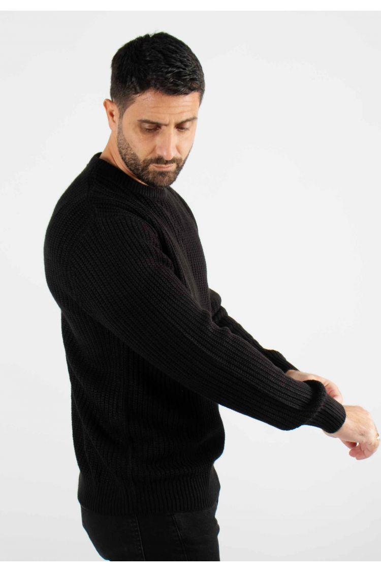 Pull texturé col rond noir