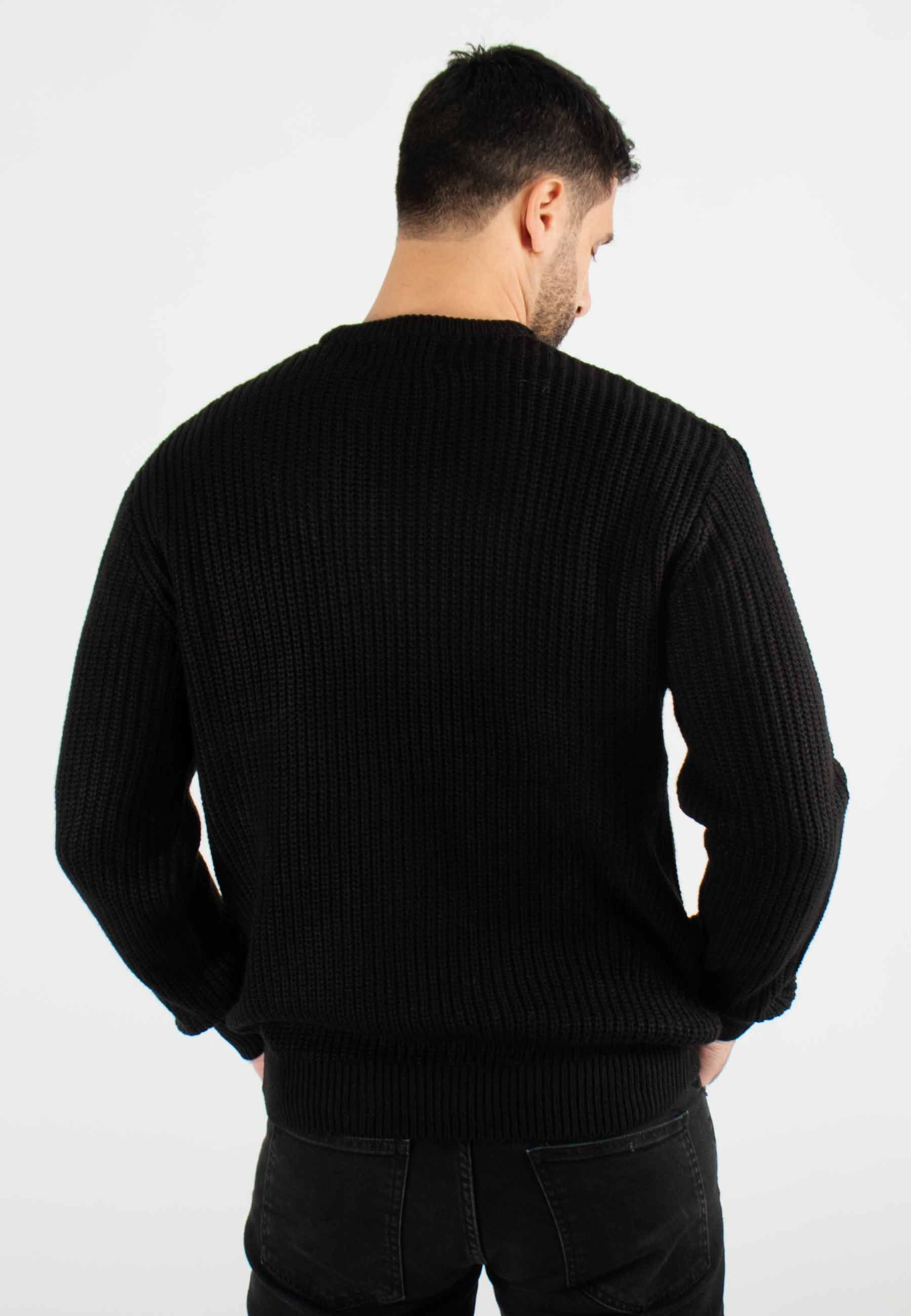 Pull texturé col rond noir