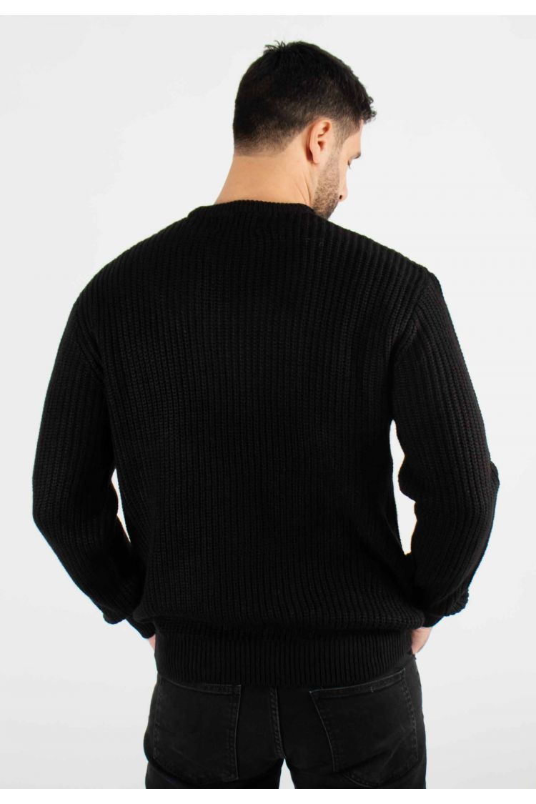 Pull texturé col rond noir