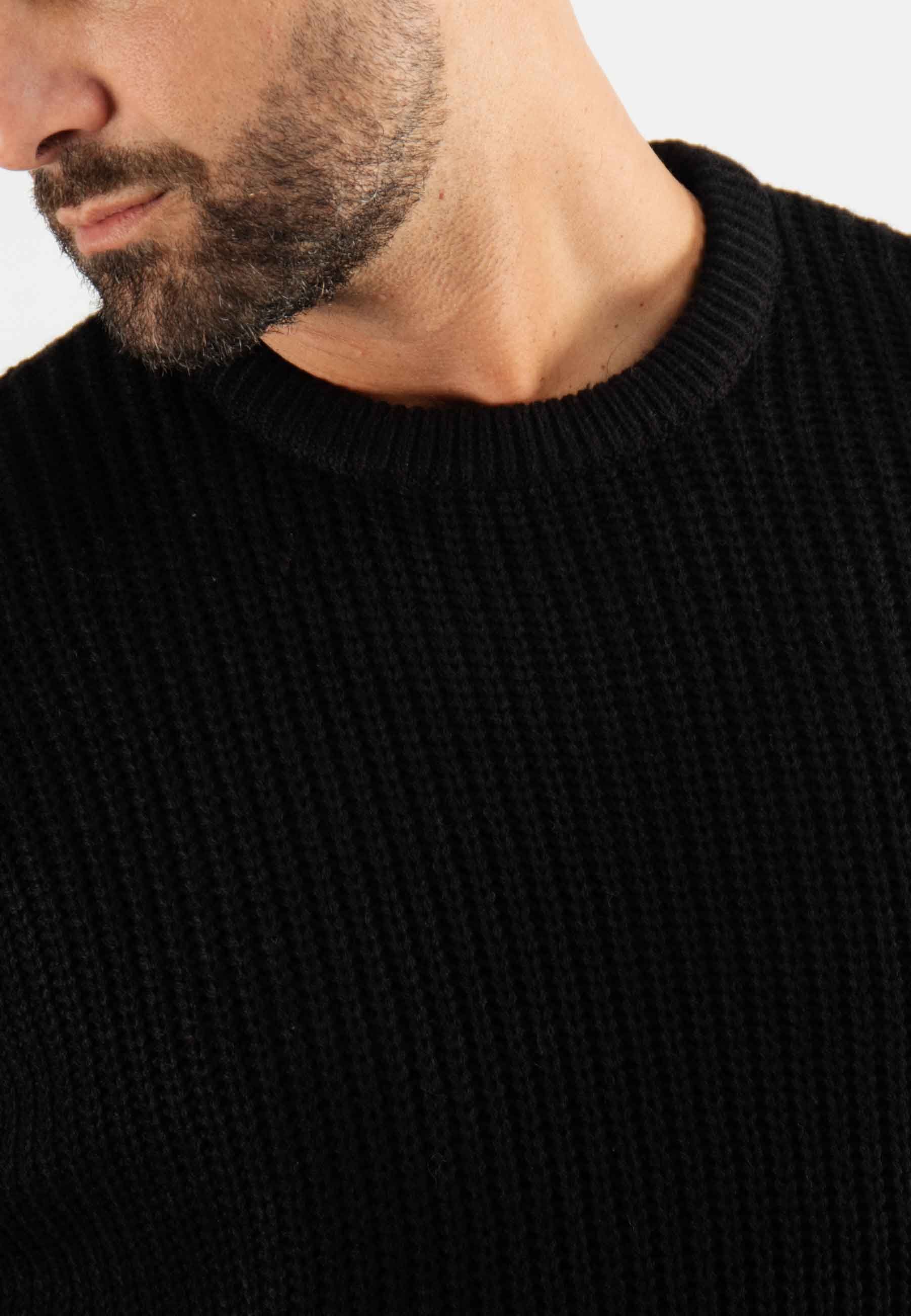 Pull texturé col rond noir