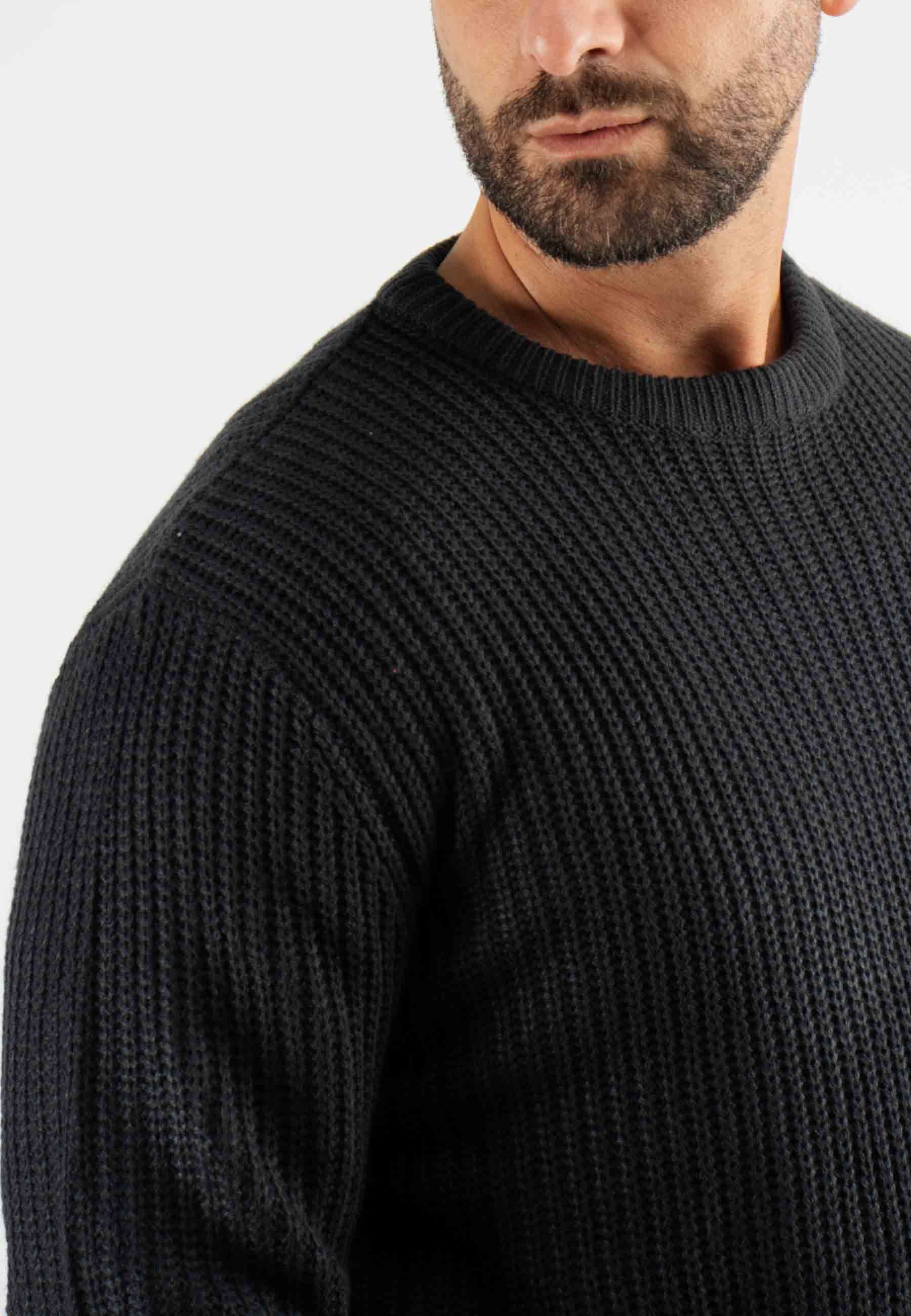 Pull texturé col rond marine