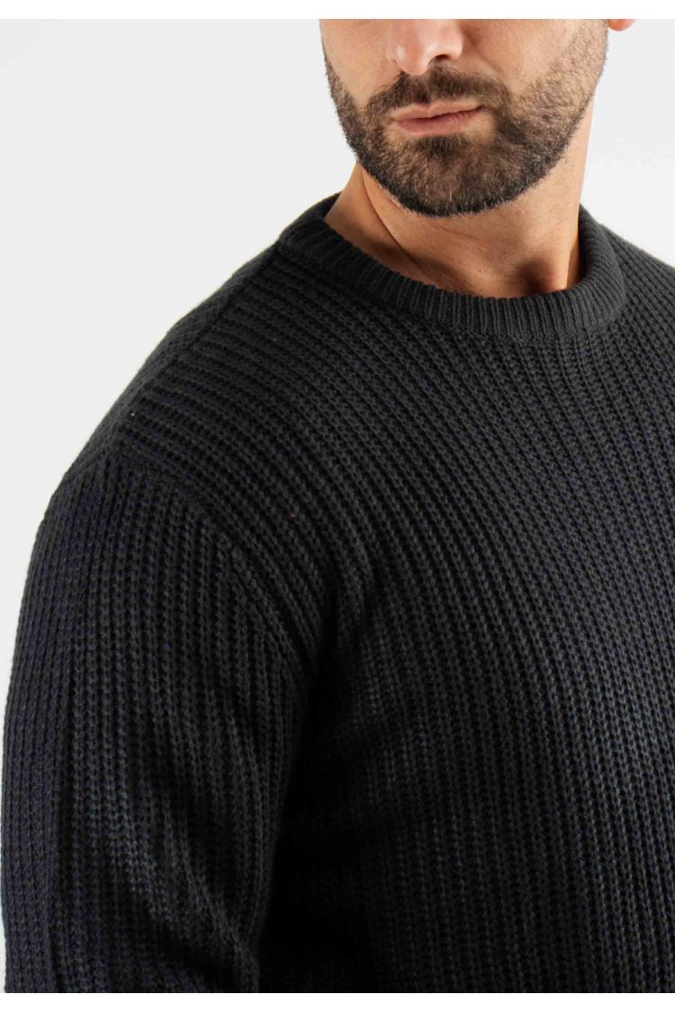 Pull texturé col rond marine