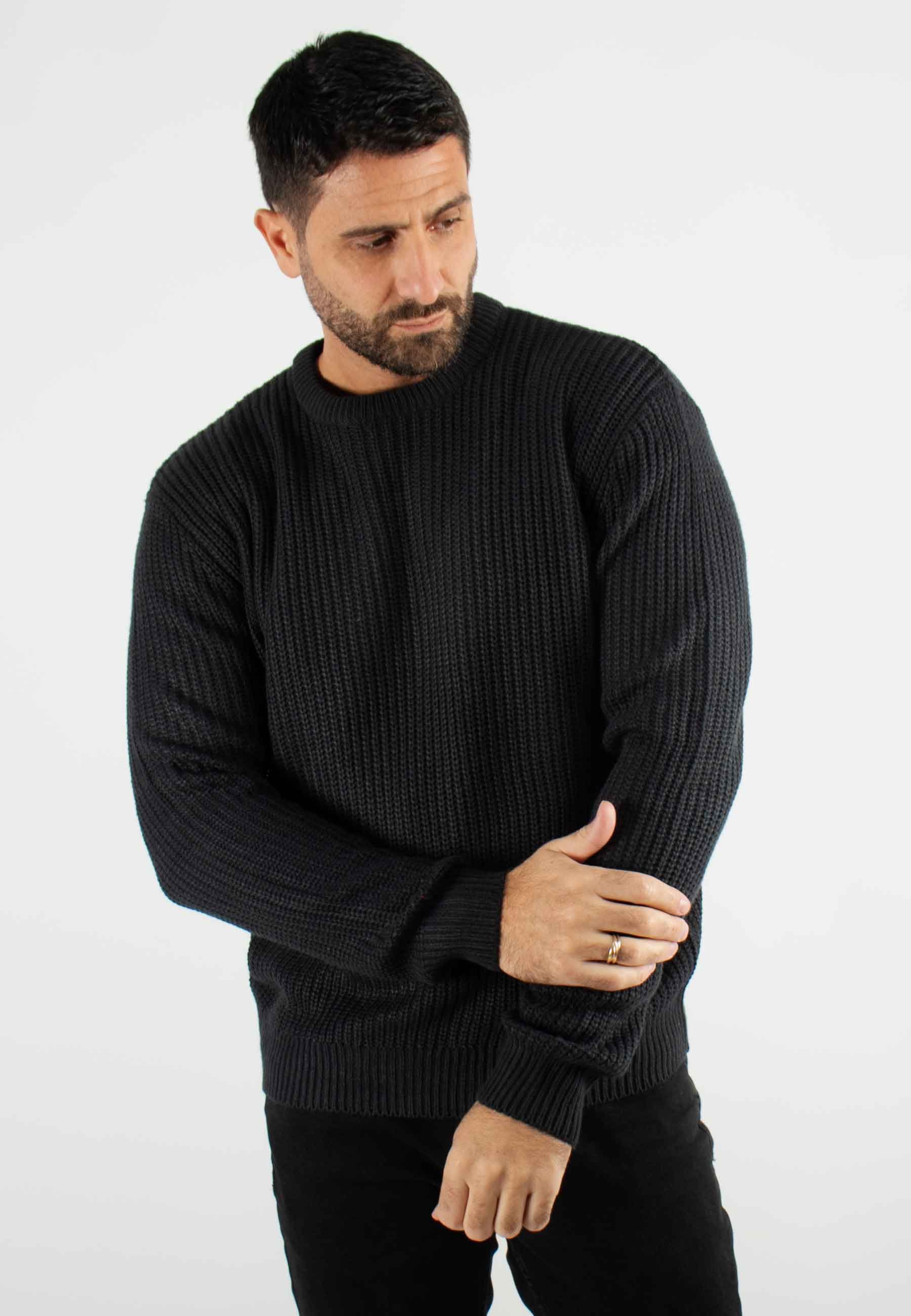 Pull texturé col rond marine