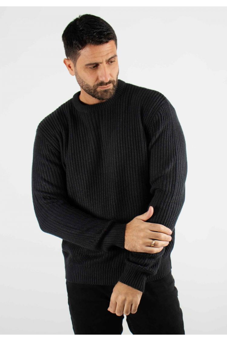 Pull texturé col rond marine