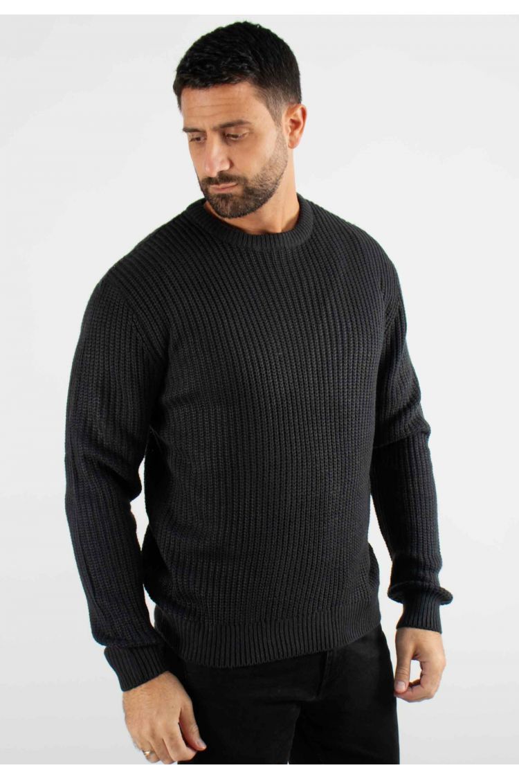 Pull texturé col rond marine