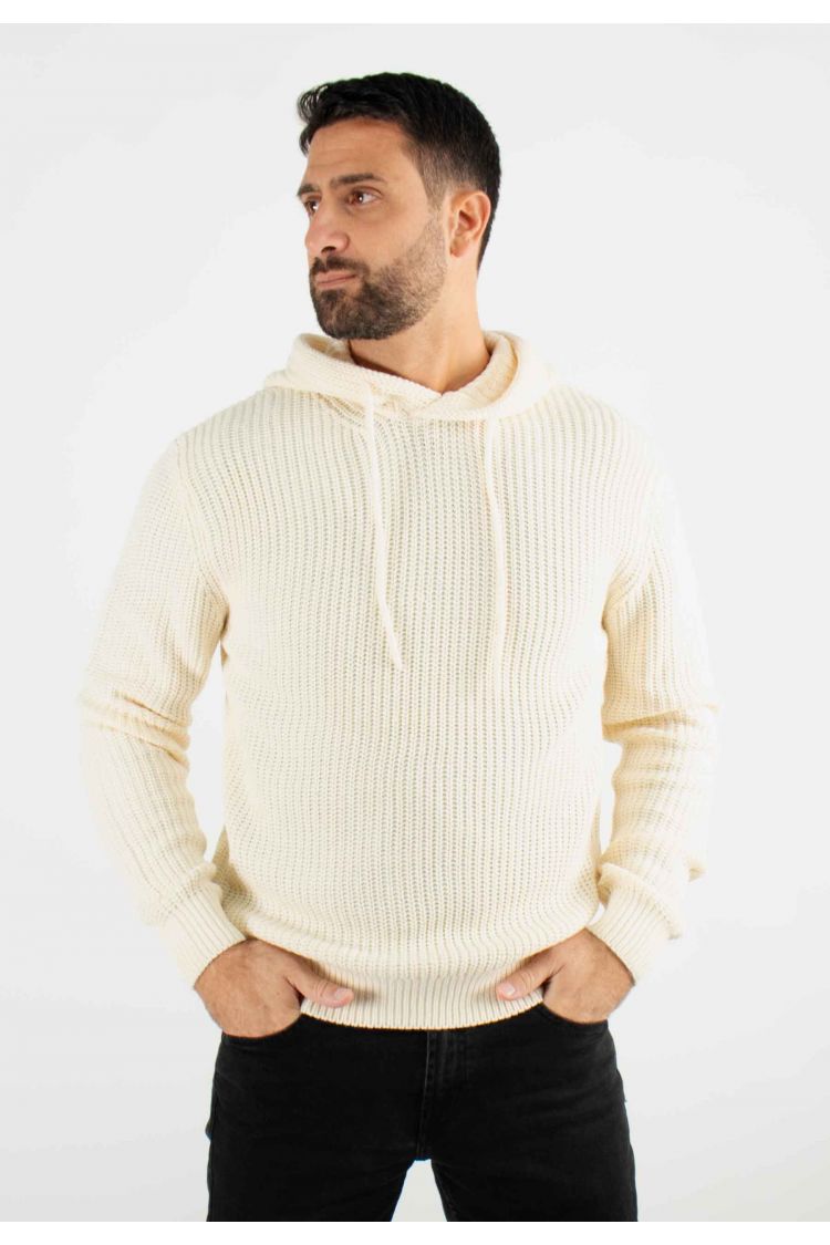 Pull à capuche en maille épaisse écru