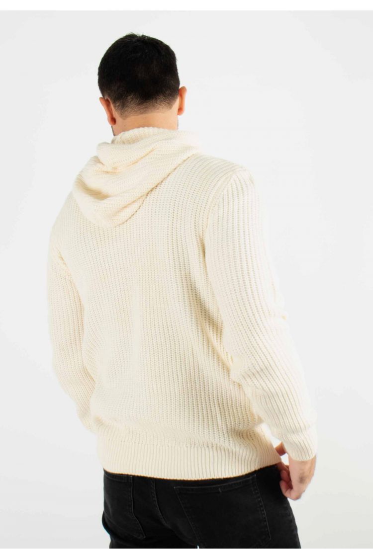 Pull à capuche en maille épaisse écru