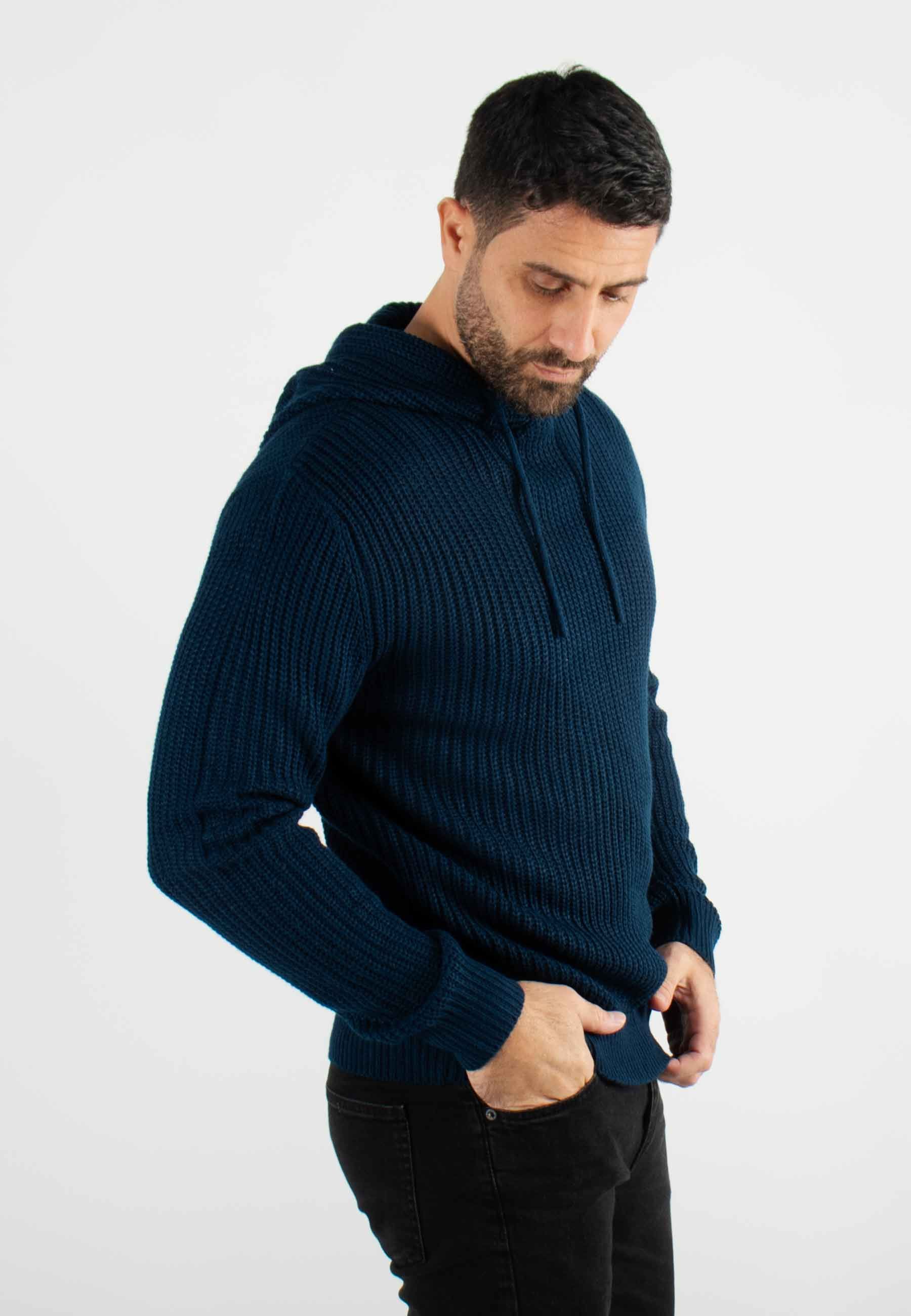 Pull à capuche en maille épaisse marine