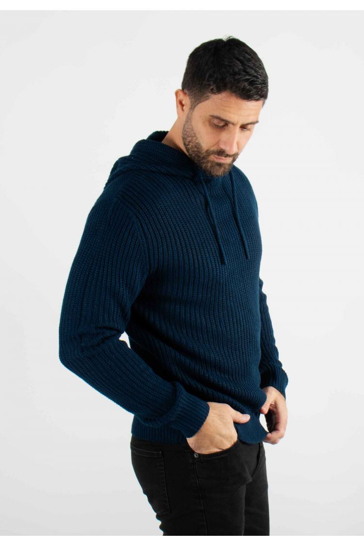 Pull à capuche en maille épaisse marine