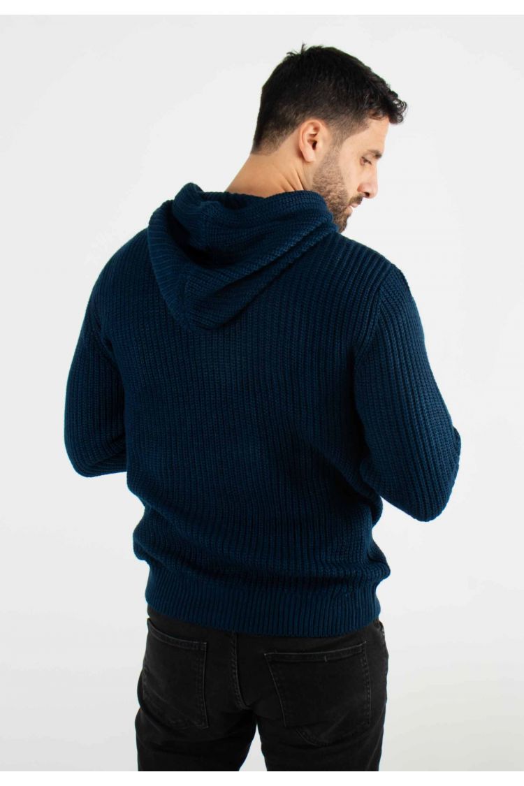 Pull à capuche en maille épaisse marine
