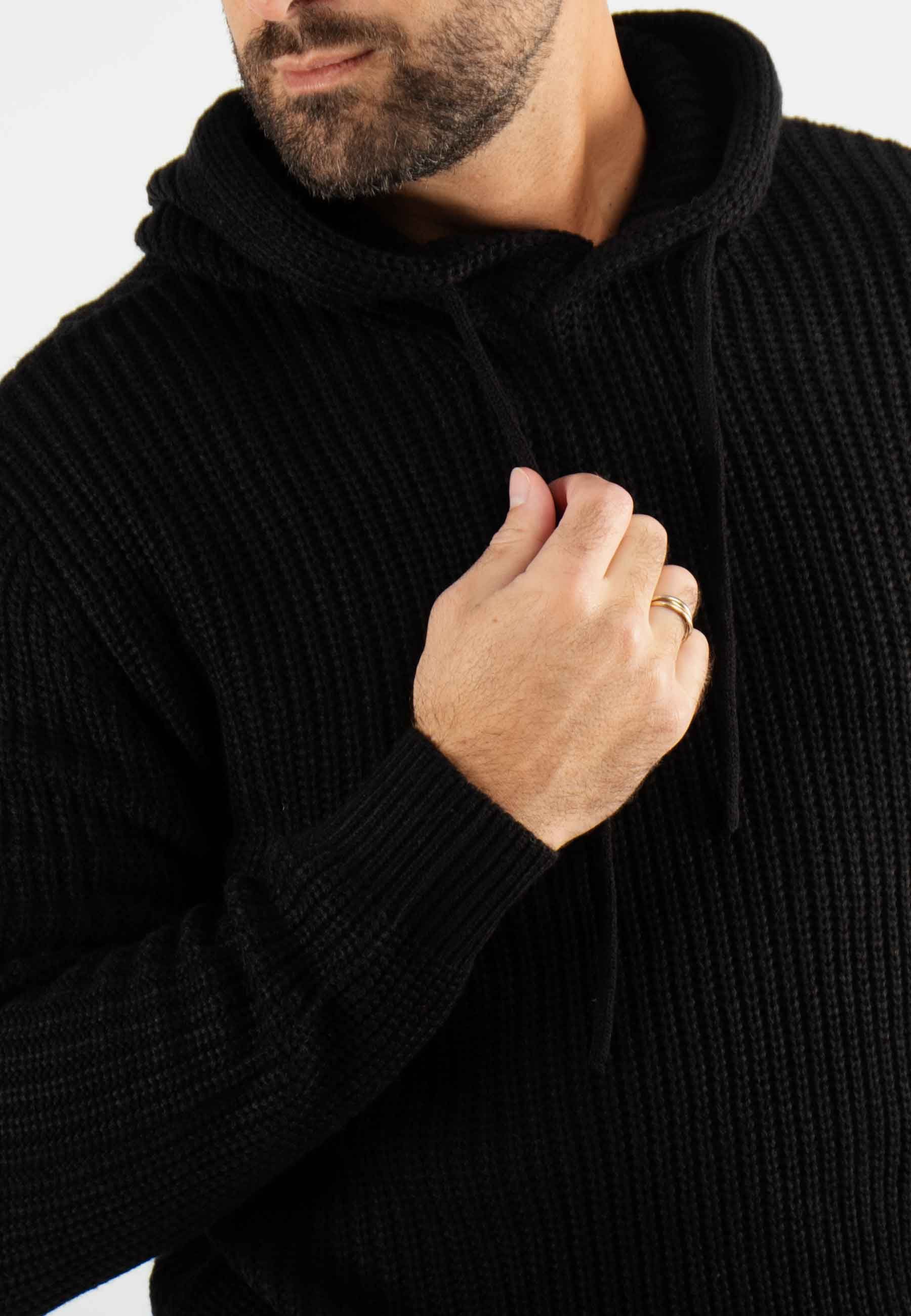 Pull à capuche en maille épaisse noir