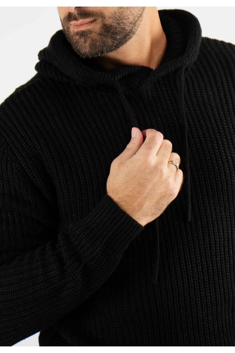Pull à capuche en maille épaisse noir