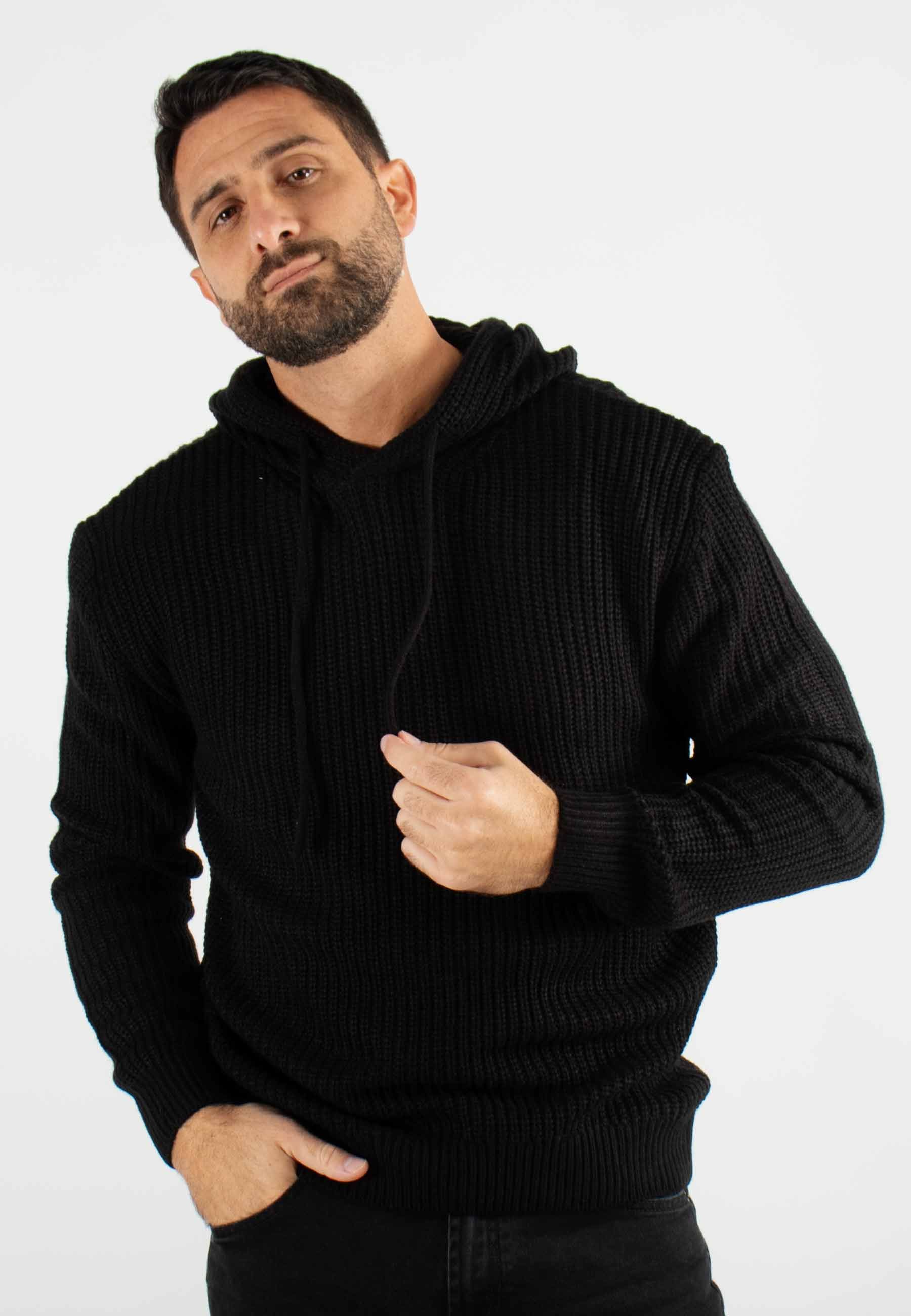 Pull à capuche en maille épaisse noir