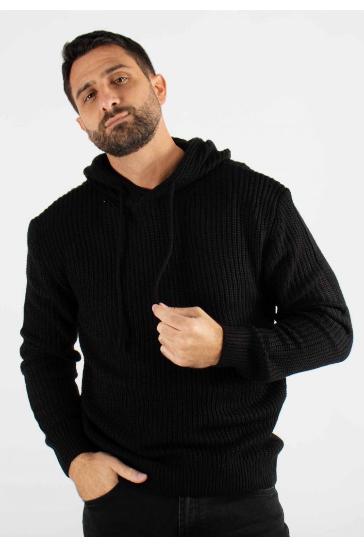 Pull à capuche en maille épaisse noir