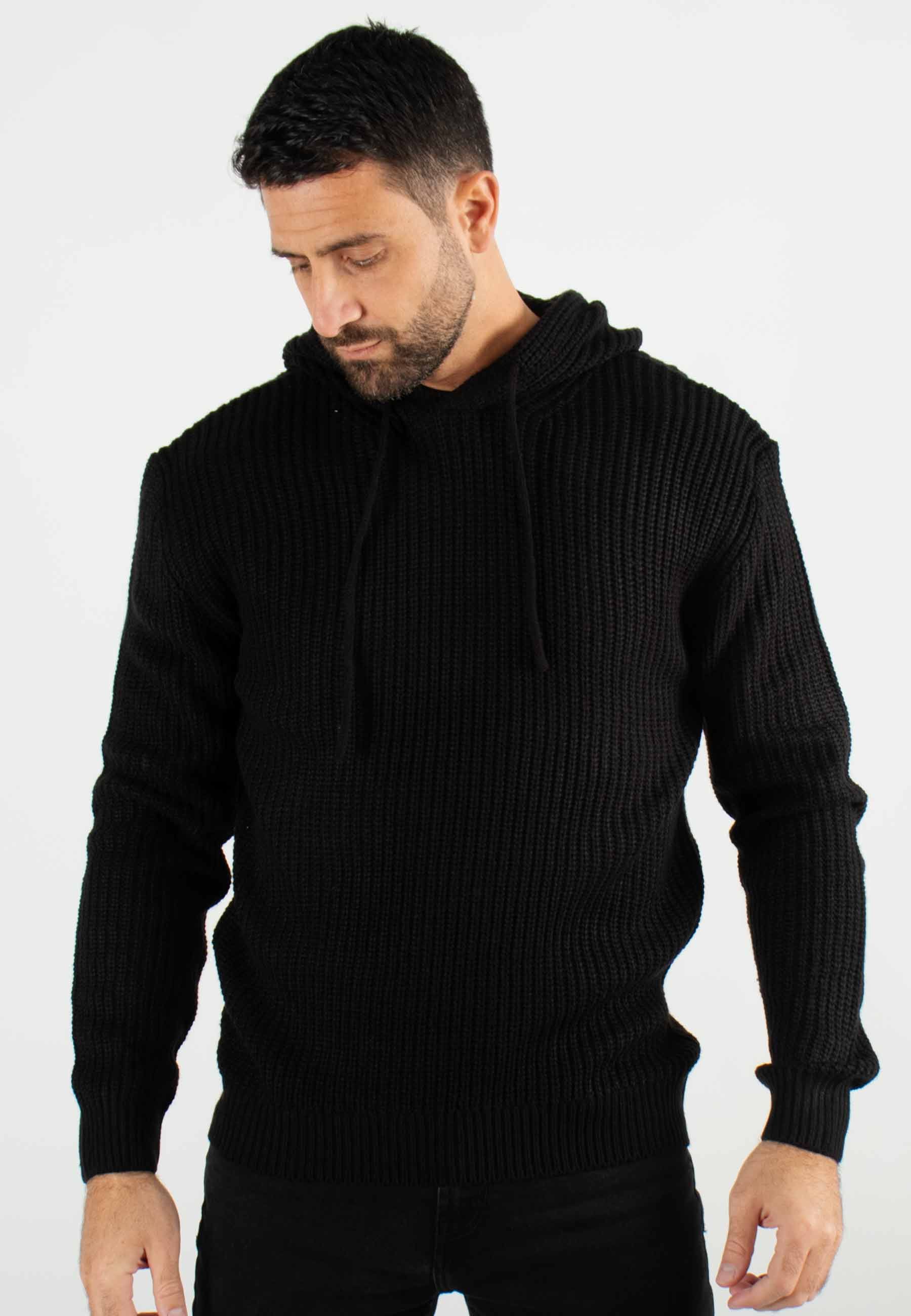 Pull à capuche en maille épaisse noir