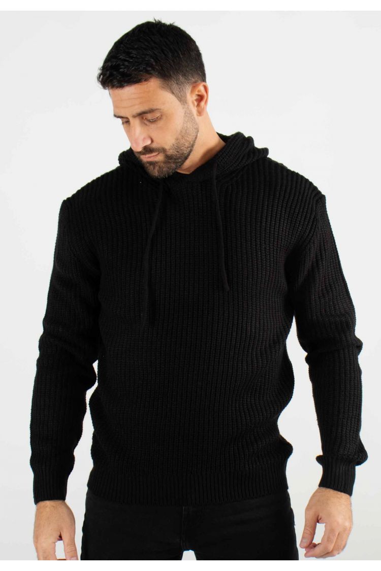 Pull à capuche en maille épaisse noir