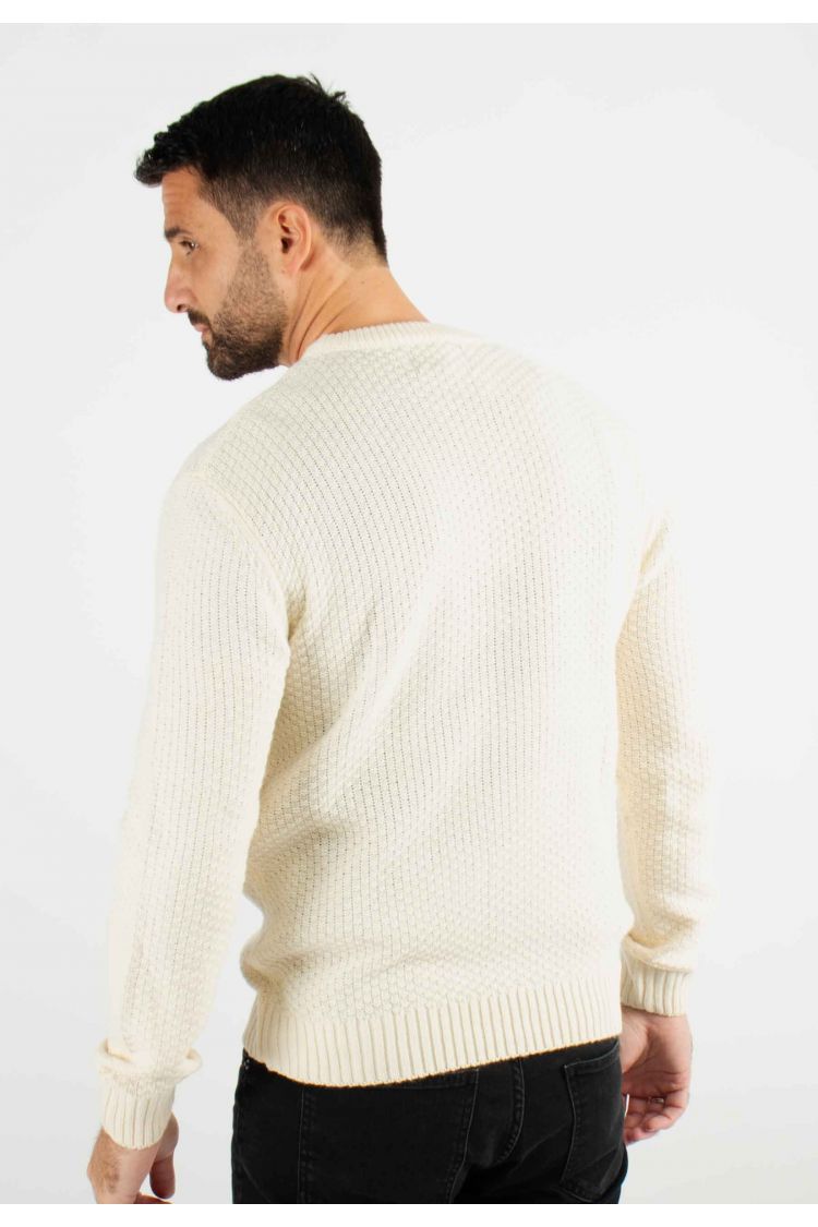 Pull torsadé col rond écru