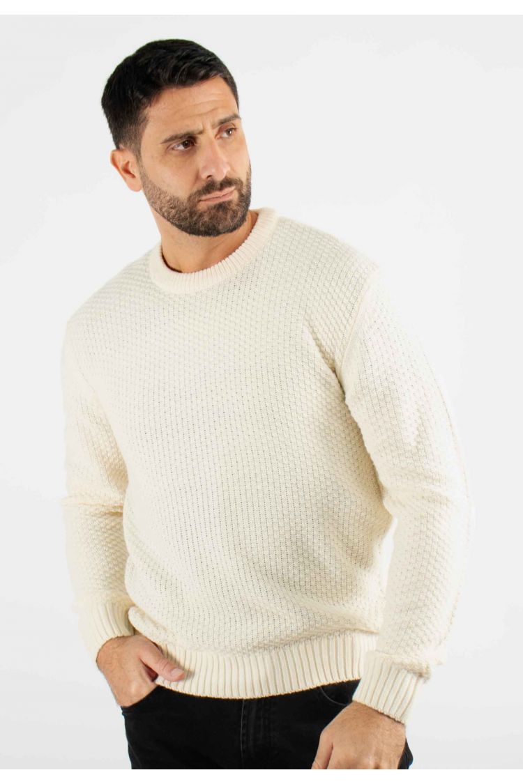 Pull torsadé col rond écru