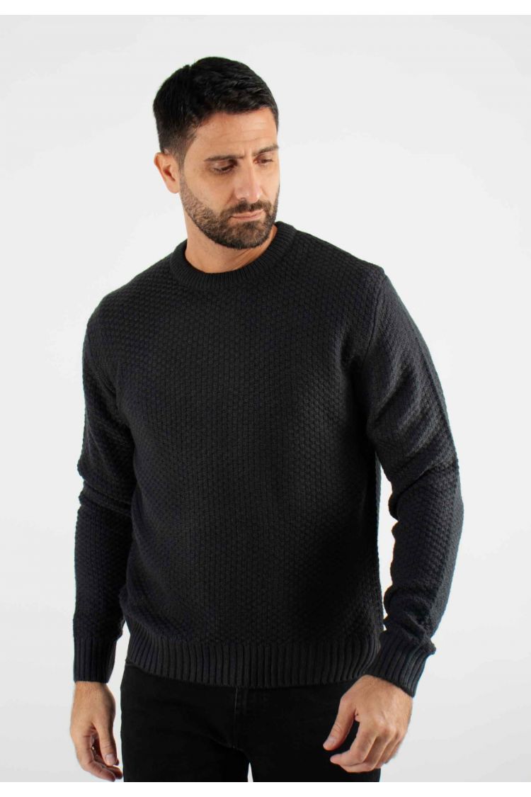 Pull torsadé col rond marine