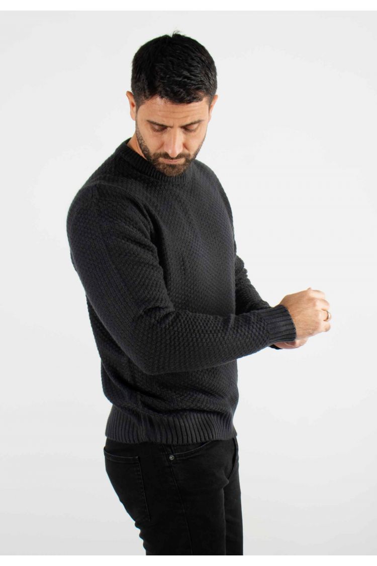 Pull torsadé col rond marine