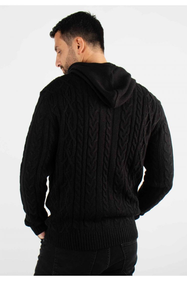 Pull torsadé avec capuche noir