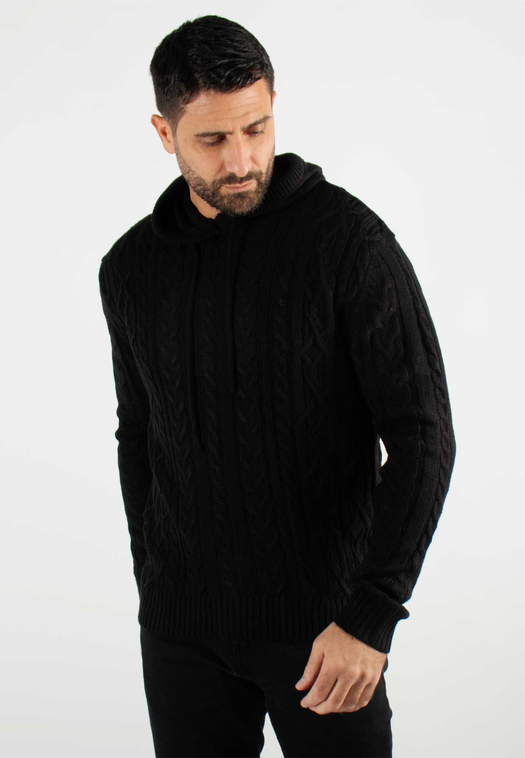 Pull torsadé avec capuche noir