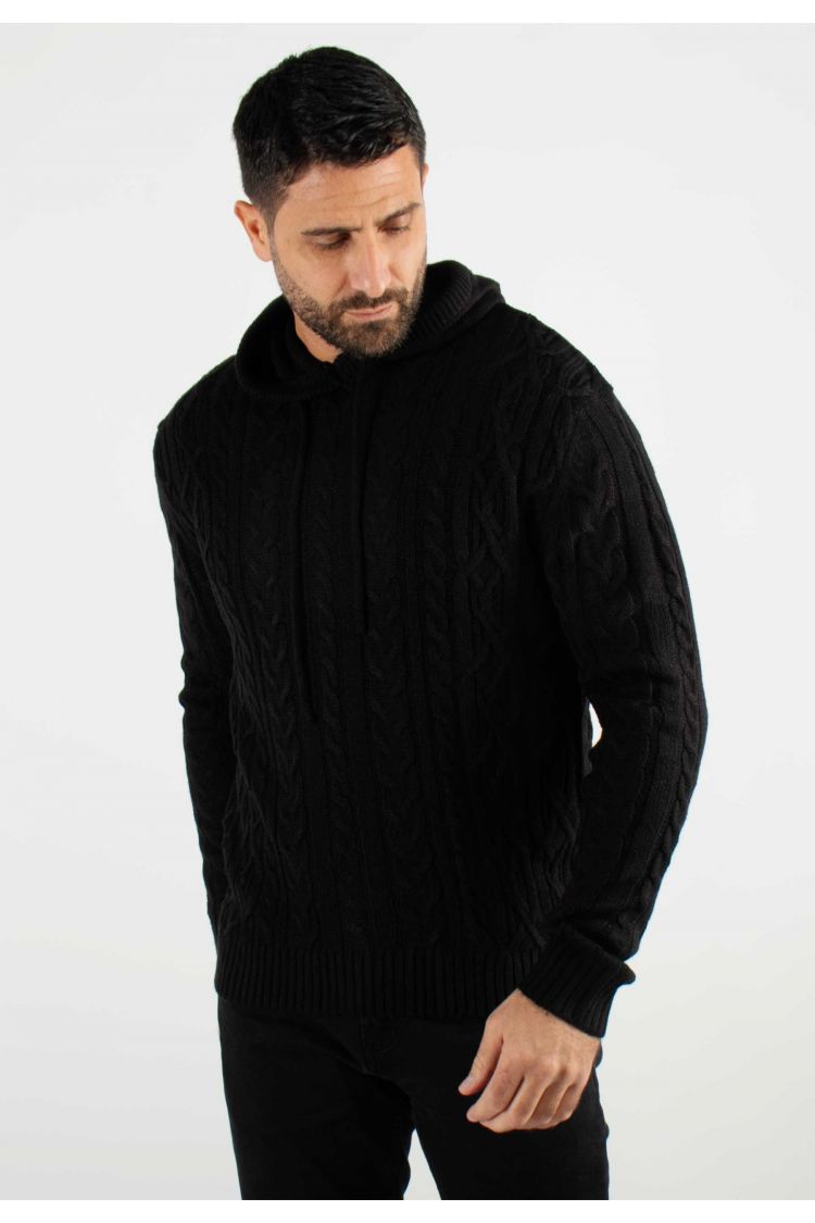 Pull torsadé avec capuche noir