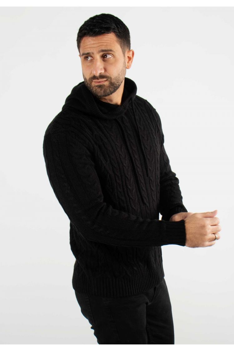 Pull torsadé avec capuche noir