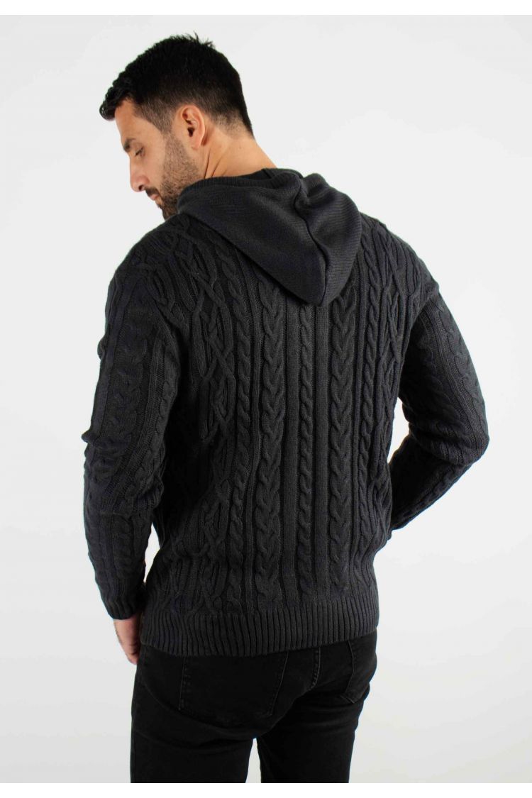 Pull torsadé avec capuche marine