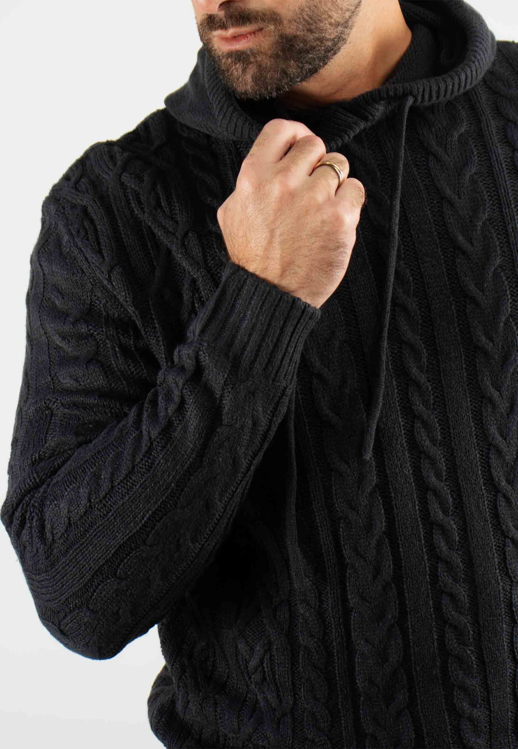 Pull torsadé avec capuche marine