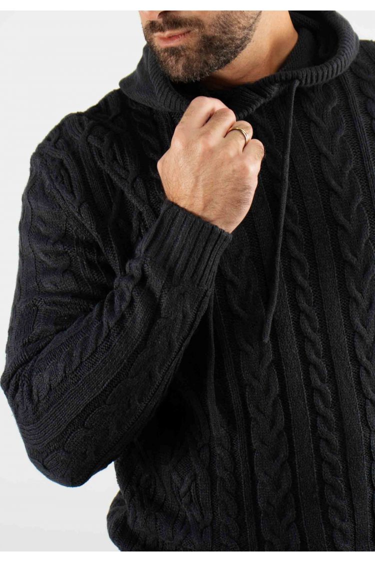 Pull torsadé avec capuche marine