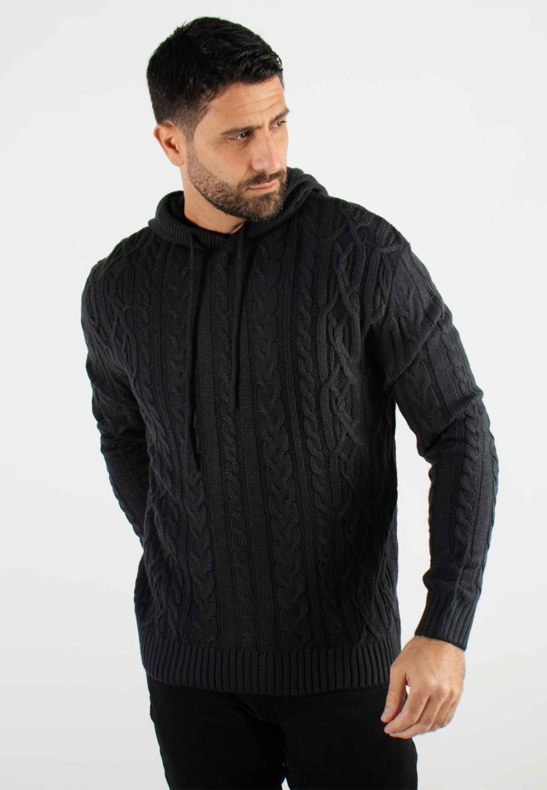 Pull torsadé avec capuche marine