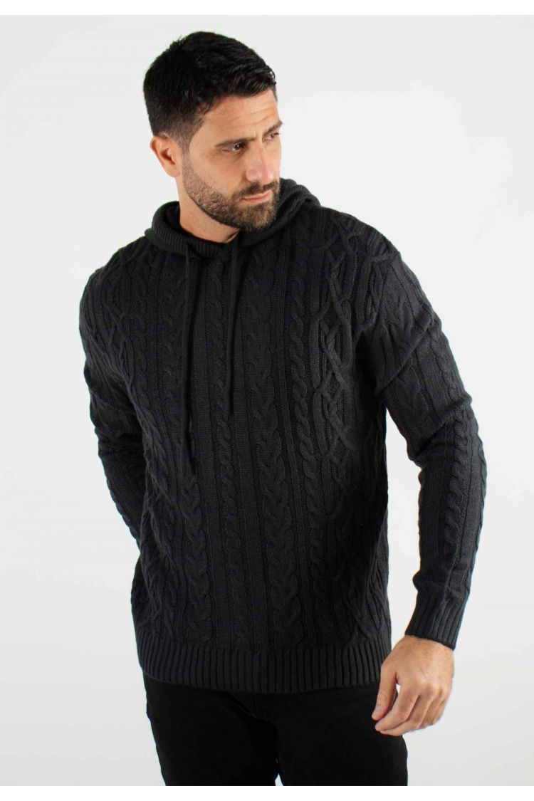 Pull torsadé avec capuche marine