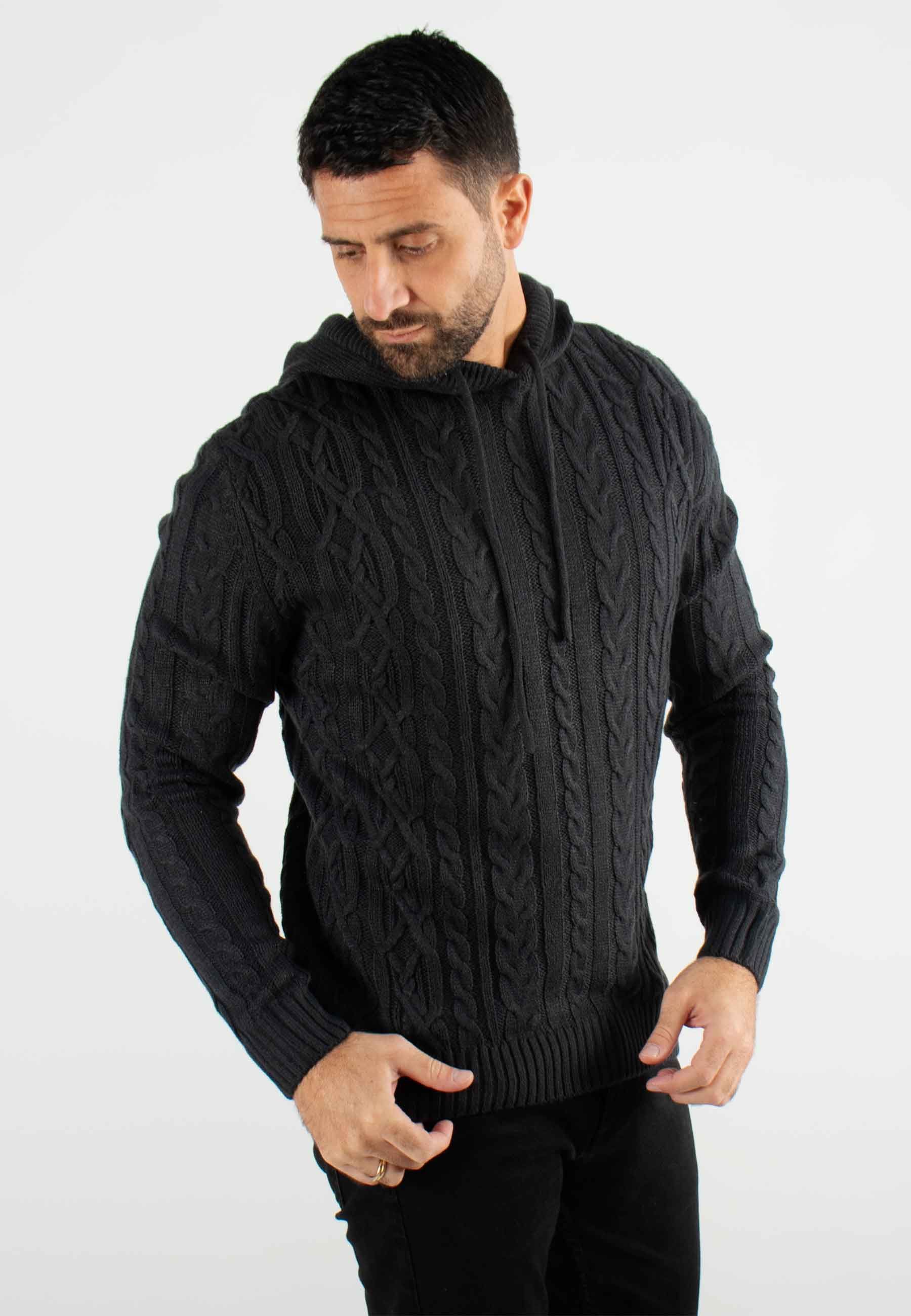Pull torsadé avec capuche marine