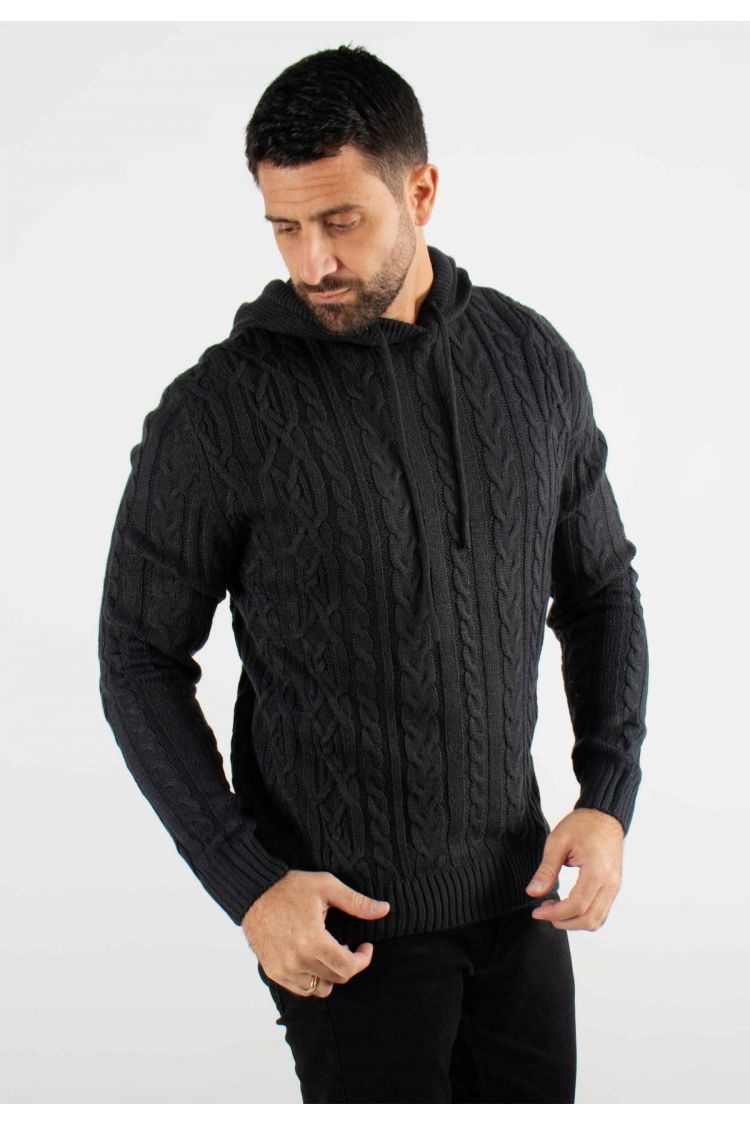 Pull torsadé avec capuche marine