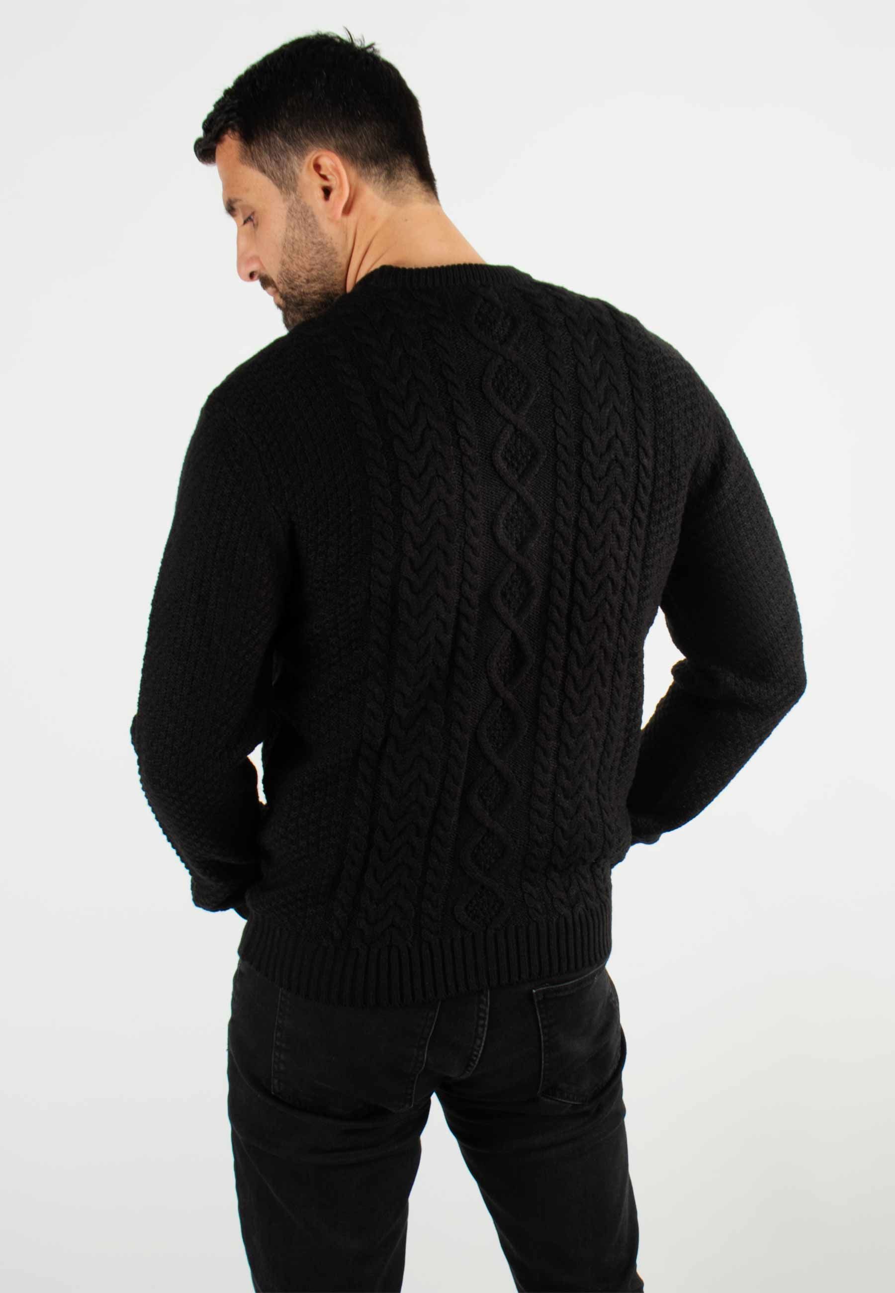 Pull torsadé col rond noir