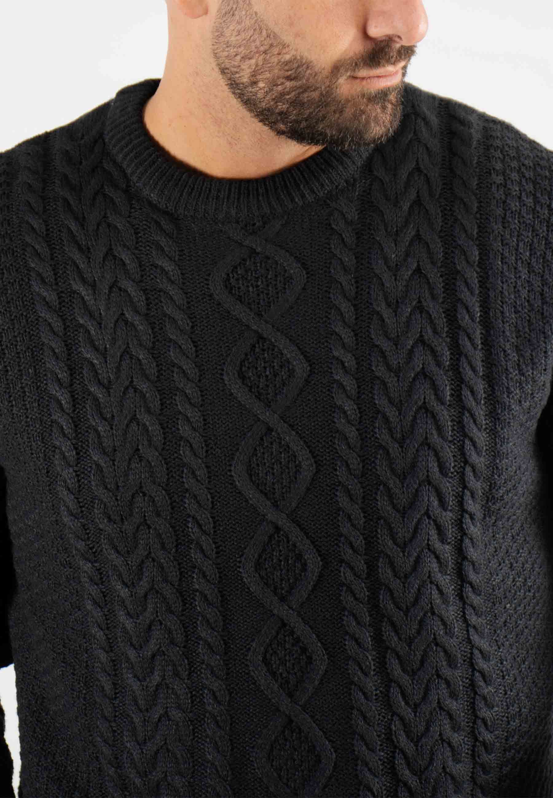 Pull torsadé col rond marine